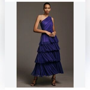 Hutch Xala One-Shoulder Tiered Pleated Tulle Maxi Dress Anthropologie 2